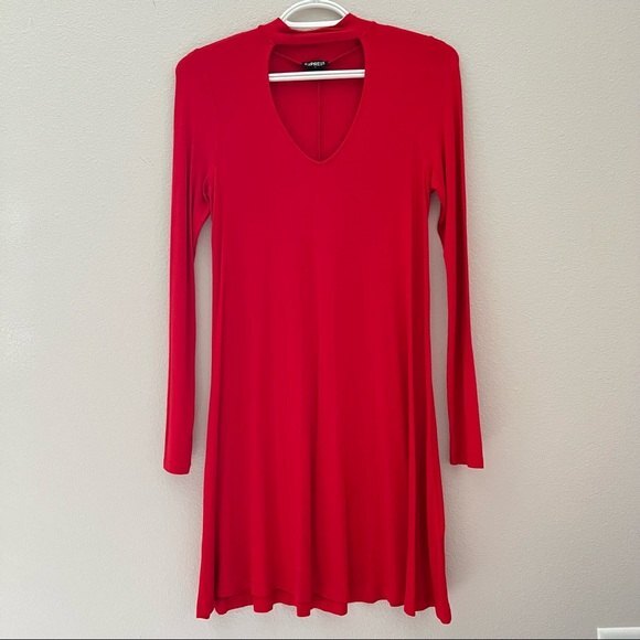 Express Long sleeve Red Cutout Stretch Jersey Knit Mini Dress Size XS - Picture 1 of 7